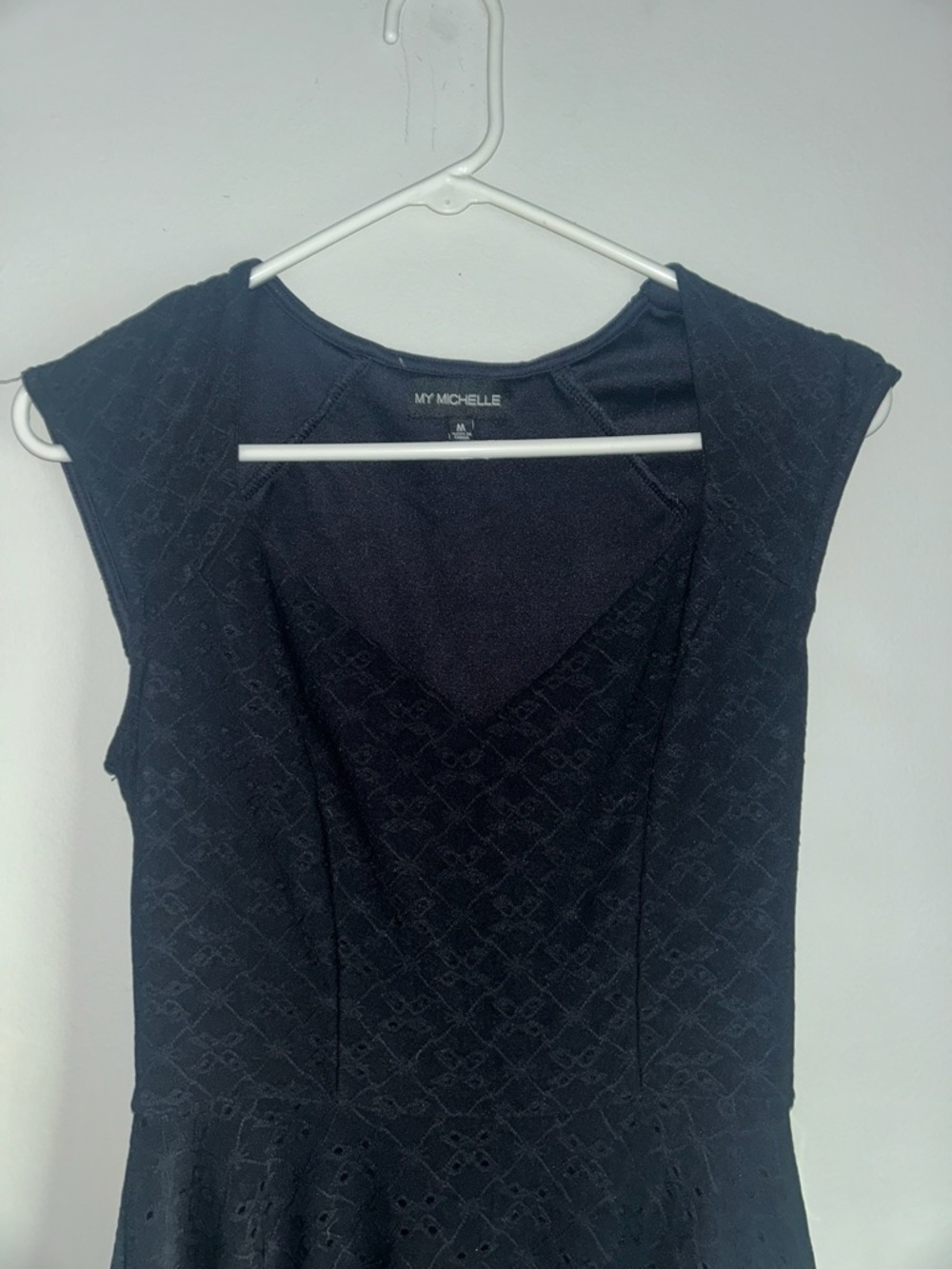 My Michelle Navy Blue Cap-Sleeve Lace-Overlay Top
